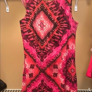 Pink and Red Sleeveless Sheath Midi Dress